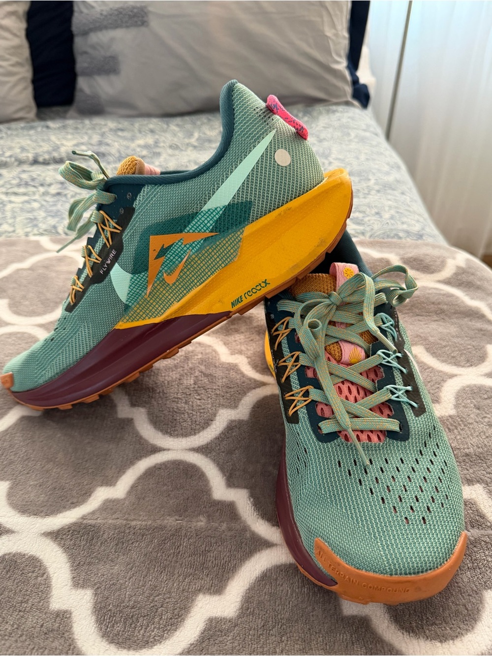 Nike Trail Running Sneakers in Teal with Pink and Mustard Accents - Picture 2 of 4
